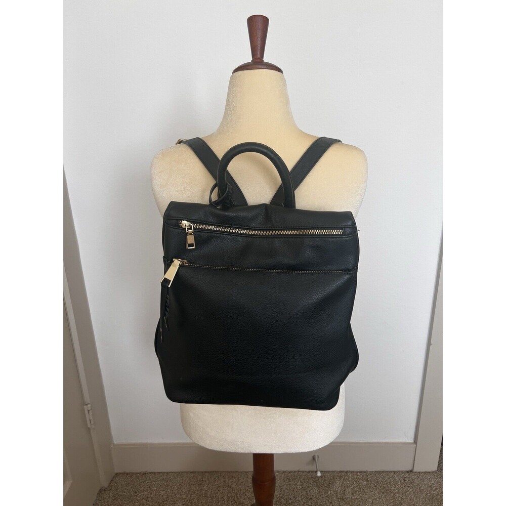 Sole Society Blk Faux Leather Backpack Purse w/Animal Print Fabric Gold Hardware